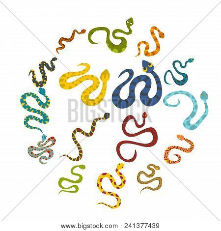 Snake Icons Set In Flat Style Isolated Vector Illustration