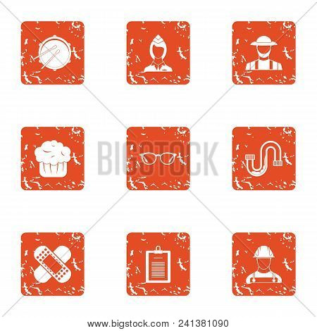 Agricultural Master Icons Set. Grunge Set Of 9 Agricultural Master Vector Icons For Web Isolated On 