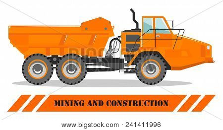 Detailed Illustration Of Mining Truck. Off-highway Truck. Heavy Mining Machine Equipmente And Constr