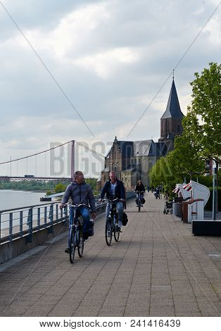 Emmerich Am Rhein, Germany - April, 27, 2018, Promenade Of The River Rhine On A Spring Warm Day, Edi