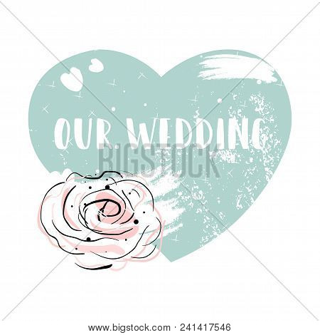 Romantic Border Design With Hand Drawn Abstract Doodle Rose Flower On Pastel Blush Pink Heart Shape 