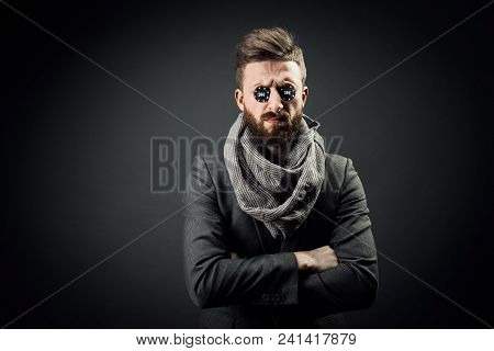 Portrait Of Elegant Pocker Player With Black Chips In Eyes