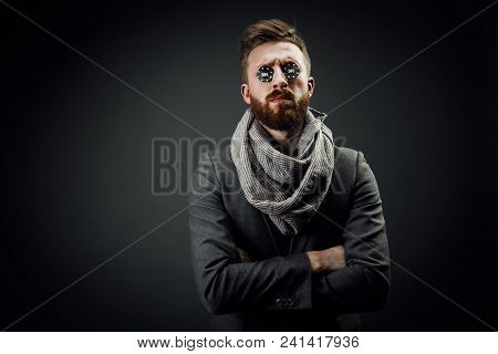 Portrait Of Elegant Pocker Player With Black Chips In Eyes