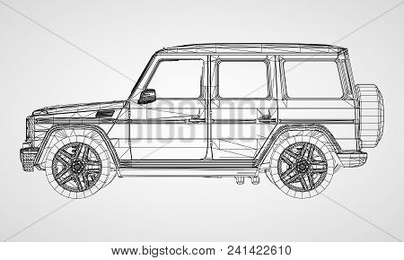 Model Of Premium Frame Suv With A Classic Design. Vector Illustration Of A Black Polygon Triangular 