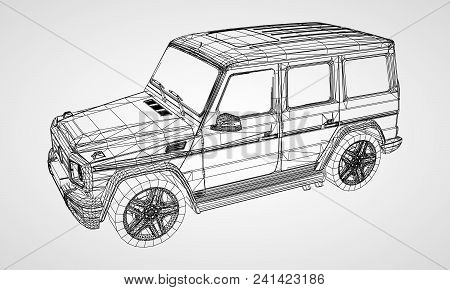Model Of Premium Frame Suv With A Classic Design. Vector Illustration Of A Black Polygon Triangular 