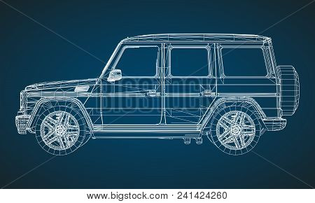 Model Of Premium Frame Suv With A Classic Design. Vector Illustration Of A White Polygonal Triangula