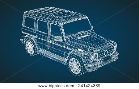 Model Of Premium Frame Suv With A Classic Design. Vector Illustration Of A White Polygonal Triangula