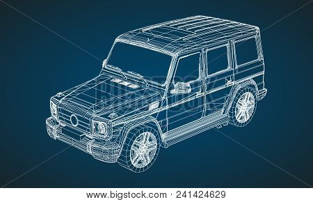 Model Of Premium Frame Suv With A Classic Design. Vector Illustration Of A White Polygonal Triangula