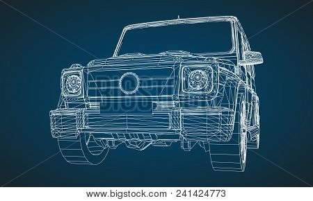 Model Of Premium Frame Suv With A Classic Design. Vector Illustration Of A White Polygonal Triangula