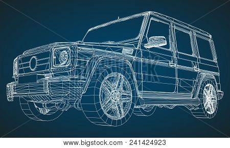 Model Of Premium Frame Suv With A Classic Design. Vector Illustration Of A White Polygonal Triangula