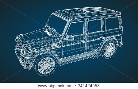 Model Of Premium Frame Suv With A Classic Design. Vector Illustration Of A White Polygonal Triangula
