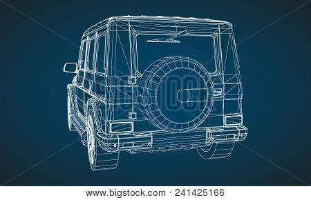 Model Of Premium Frame Suv With A Classic Design. Vector Illustration Of A White Polygonal Triangula