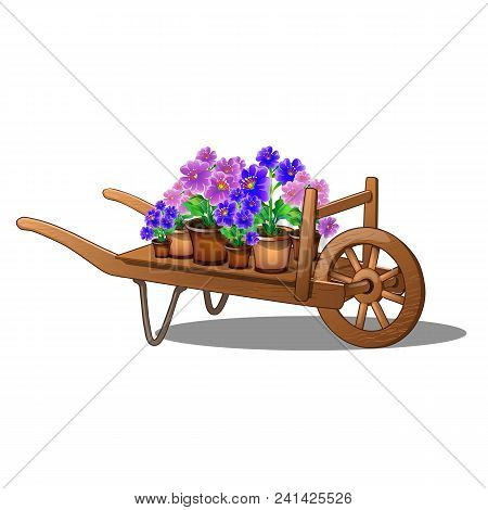 Wooden Trolley For Transportation Of Flowers. Flower Business.