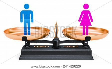 Equality Of Men And Women. Balance Concept, 3d Rendering Isolated On White Background