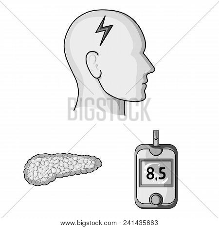 Diabetes Monochrome Icons In Set Collection For Design. Treatment Of Diabetes Vector Symbol Stock  I