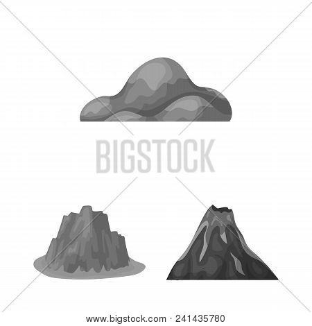 Different Mountains Monochrome Icons In Set Collection For Design.mountains And Landscape Vector Sym