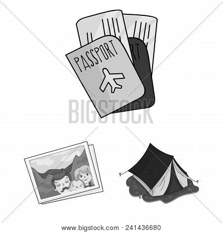 Family Holiday Monochrome Icons In Set Collection For Design. Recreation And Equipment. Vector Symbo