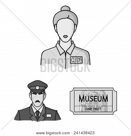 Museum And Gallery Monochrome Icons In Set Collection For Design. Storage And Exhibition Of Showpiec