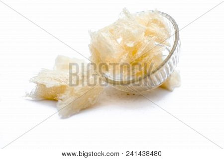 Popular Indian And Asian Sweet Milk Dessert China Grass Or Halwa Grass In A Bowl Isolated On White.