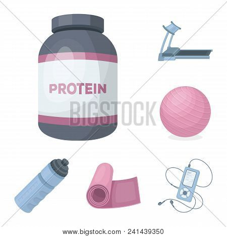 Gym And Training Cartoon Icons In Set Collection For Design. Gym And Equipment Vector Symbol Stock  