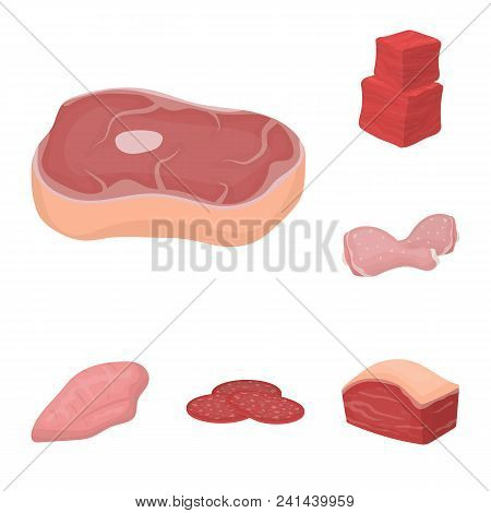 Different Meat Cartoon Icons In Set Collection For Design. Meat Product Vector Symbol Stock  Illustr