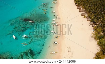 Aerial View Of Beautiful Tropical Island Daco With White Sand Beach. View Of A Nice Tropical Beach F