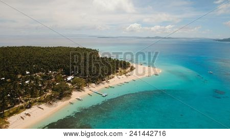 Aerial View Of Beautiful Tropical Island Daco With White Sand Beach. View Of A Nice Tropical Beach F