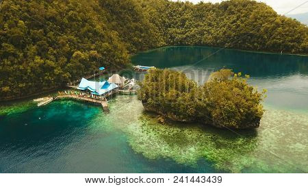 Aerial View: Bucas Grande Island, Sohoton Cove. Philippines. Tropical Sea Bay And Lagoon, Beach. Tro
