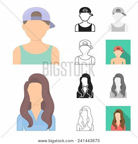 Avatar And Face Cartoon, Black, Flat, Monochrome, Outline Icons In Set Collection For Design. A Pers