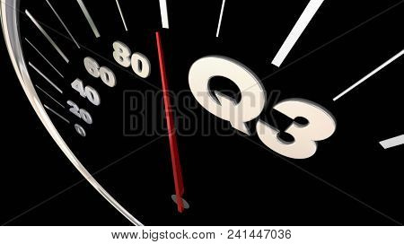 Q3 Third Quarter Budget Speedometer 3d Render Illustration