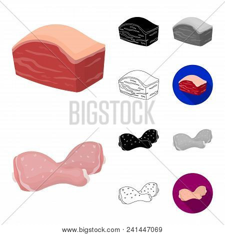 Different Meat Cartoon, Black, Flat, Monochrome, Outline Icons In Set Collection For Design. Meat Pr