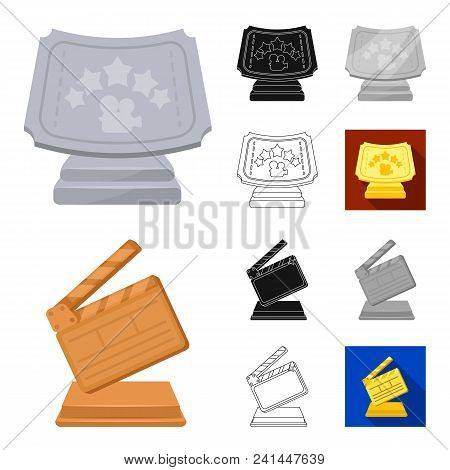 Film Awards And Prizes Cartoon, Black, Flat, Monochrome, Outline Icons In Set Collection For Design.