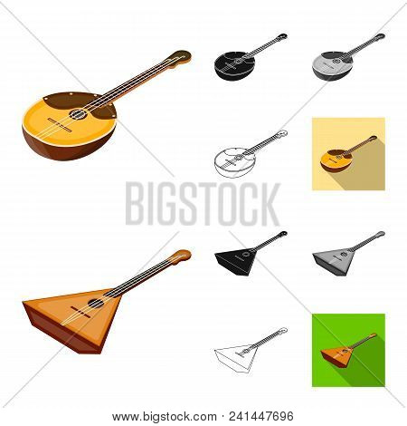 Musical Instrument Cartoon, Black, Flat, Monochrome, Outline Icons In Set Collection For Design. Str
