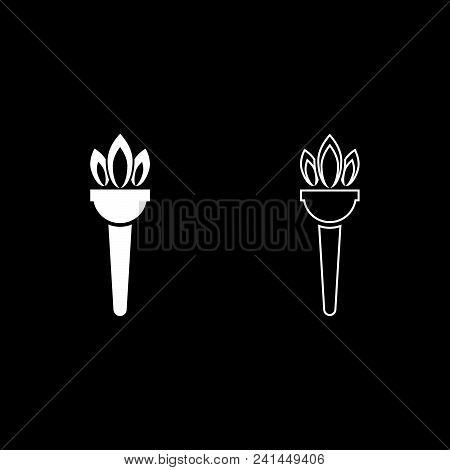 Torch Flambeau Icon Set White Color Vector Illustration Flat Style Simple Image Outline