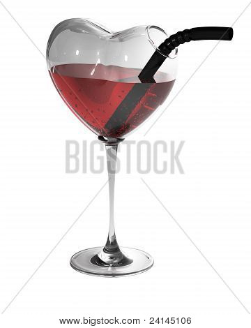 Vetro con liquido rosso a forma di cuore