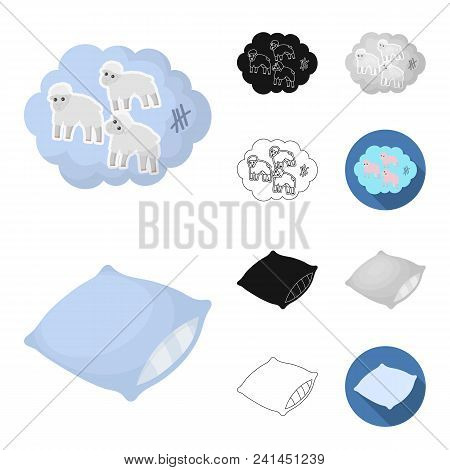 Rest And Sleep Cartoon, Black, Flat, Monochrome, Outline Icons In Set Collection For Design. Accesso