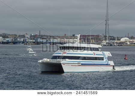 Fairhaven, Massachusetts, Usa - May 10, 2018: Hy-line Cruises High-speed Ferry Lady Martha Crossing 