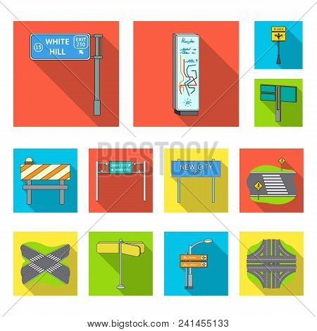 Road Junctions And Signs Flat Icons In Set Collection For Design.pedestrian Crossings And Signs Vect