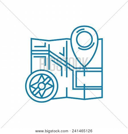 Determining The Location Line Icon, Vector Illustration. Determining The Location Linear Concept Sig
