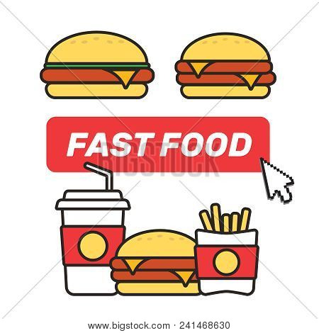Fast Food Snacks And Drinks Flat Vector Icons. Fastfood Icons. Snack Bag Vector Food