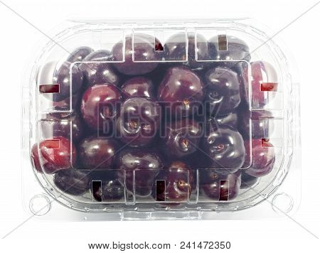 Cherries Package Isolated On A White Background With A Clipping Path. View From Top.supermarket Shop