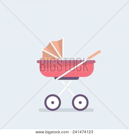Baby Carriage. Pram. Stroll. Flat Editable Vector Illustration, Clip Art