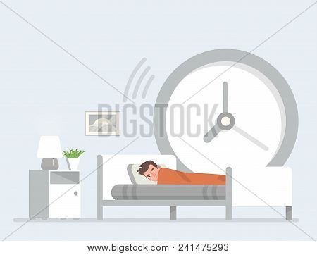 Man Sleep In Bed.vector Illustration In A Flat Style