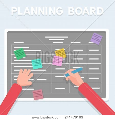 Business Software Development Team Planning Iterations Together. Scrum Methodology Task Board Full O