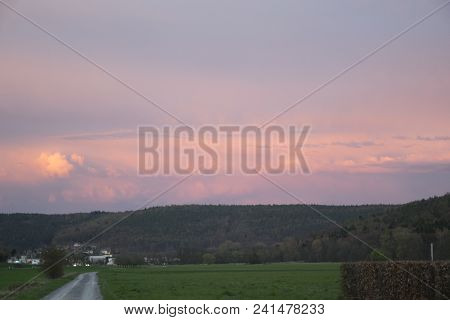 Sunset Over The Forest Odenwald Taken In The Evening