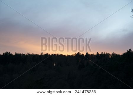 Sunset Over The Forest Odenwald Taken In The Evening