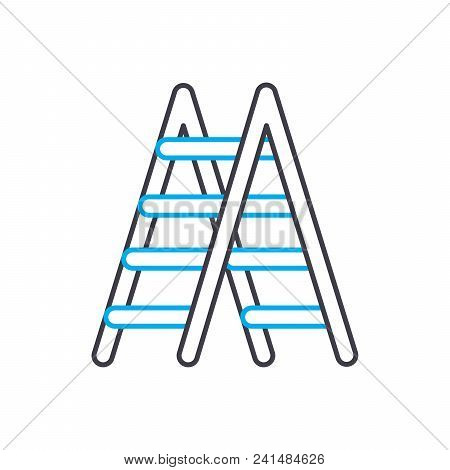 Metal Stepladder Line Icon, Vector Illustration. Metal Stepladder Linear Concept Sign.