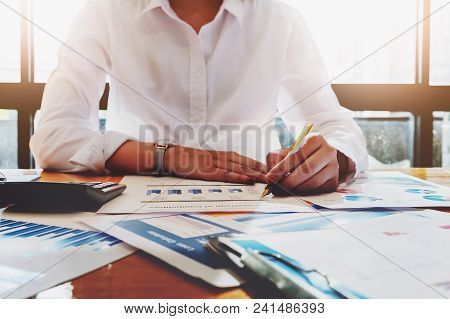 Auditor Accountant Concept , Business Audit Budget And Financial Of Company With Using Pen Ducument 