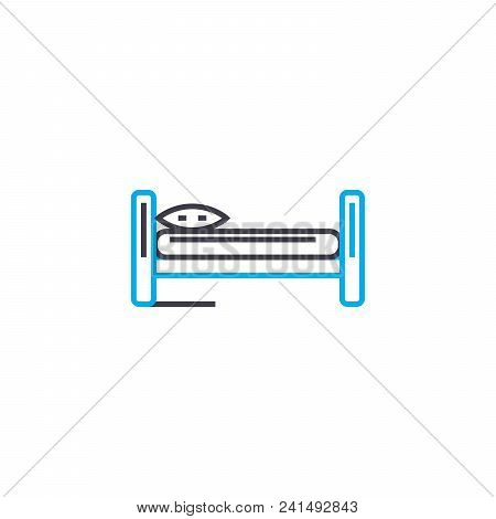 Single Bed Line Icon, Vector Illustration. Single Bed Linear Concept Sign.