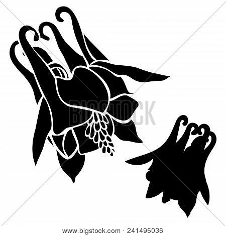 Beautiful Botanical Vector With Flowers Watershed. Black Silhouettes On White Background.